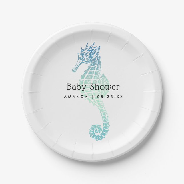 Elegant Seahorse Baby Shower Paper Plate (Front)
