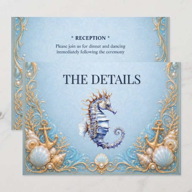 Elegant seahorse beach wedding theme enclosure invitation (Front/Back)