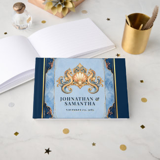 Elegant seahorse vintage beach day of wedding guest book