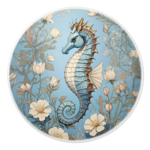 Elegant Seahorse William Morris Inspired Ceramic Knob