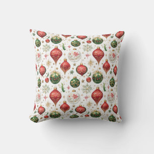 "Elegant Seamless Christmas Ornament Pattern  Throw Pillow