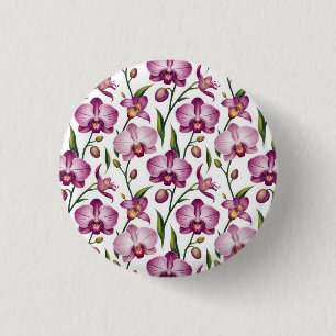 Elegant Seamless Pattern of Purple and Pink Orchid 1 Inch Round Button