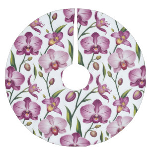 Elegant Seamless Pattern of Purple and Pink Orchid Brushed Polyester Tree Skirt