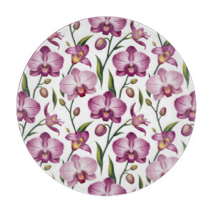 Elegant Seamless Pattern of Purple and Pink Orchid Cutting Board