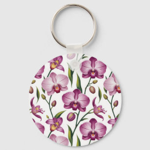Elegant Seamless Pattern of Purple and Pink Orchid Keychain