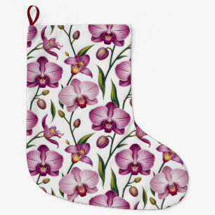 Elegant Seamless Pattern of Purple and Pink Orchid Large Christmas Stocking
