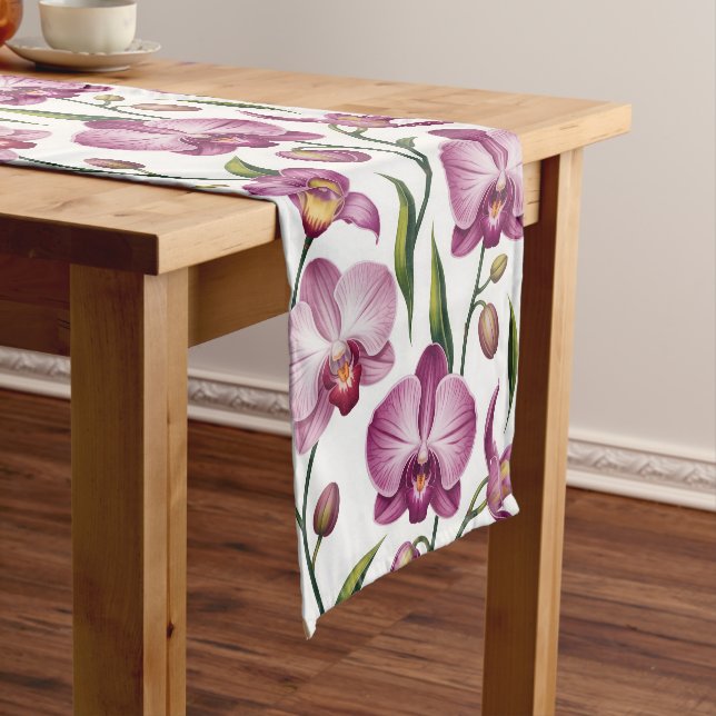 Elegant Seamless Pattern of Purple and Pink Orchid Short Table Runner (In Situ)