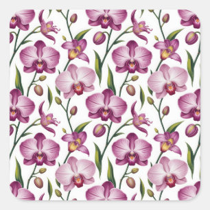 Elegant Seamless Pattern of Purple and Pink Orchid Square Sticker