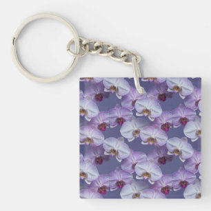 Elegant Seamless Pattern of Purple Veined Orchids Keychain