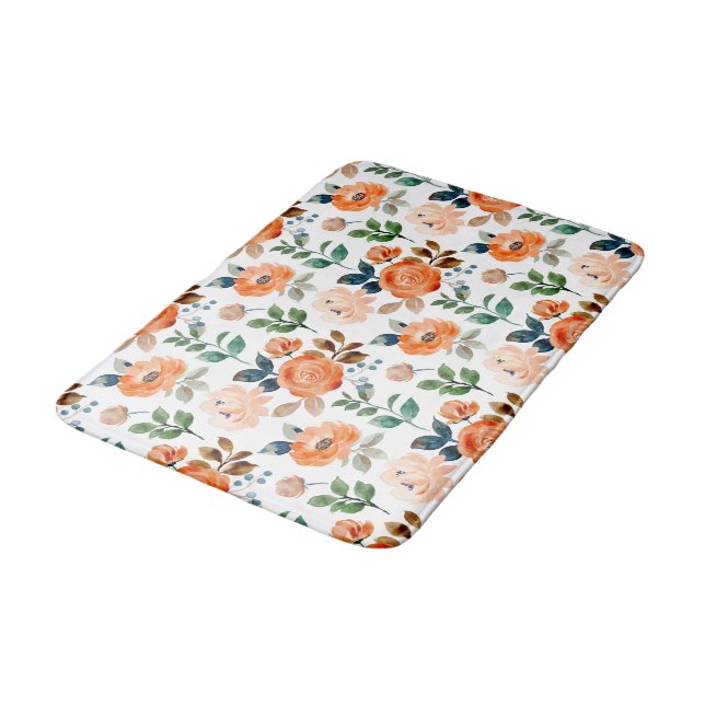 Elegant Seamless Pattern of Watercolor Flowers Bath Mat (Angled)