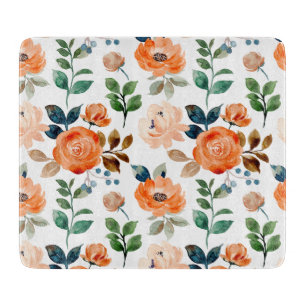 Elegant Seamless Pattern of Watercolor Flowers Cutting Board
