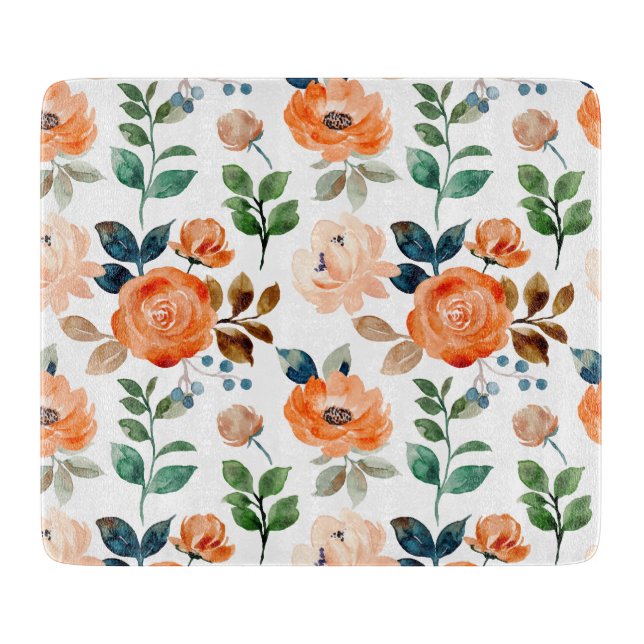 Elegant Seamless Pattern of Watercolor Flowers Cutting Board (Front)