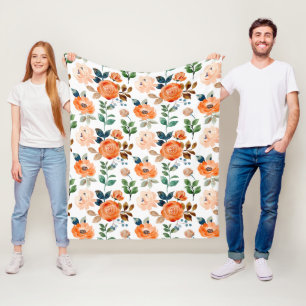 Elegant Seamless Pattern of Watercolor Flowers Fleece Blanket