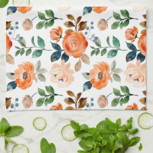 Elegant Seamless Pattern of Watercolor Flowers Kitchen Towel
