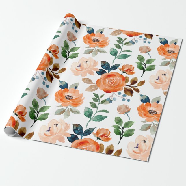 Elegant Seamless Pattern of Watercolor Flowers Wrapping Paper (Unrolled)