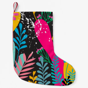 elegant seamless pattern with abstract leaves and small christmas stocking