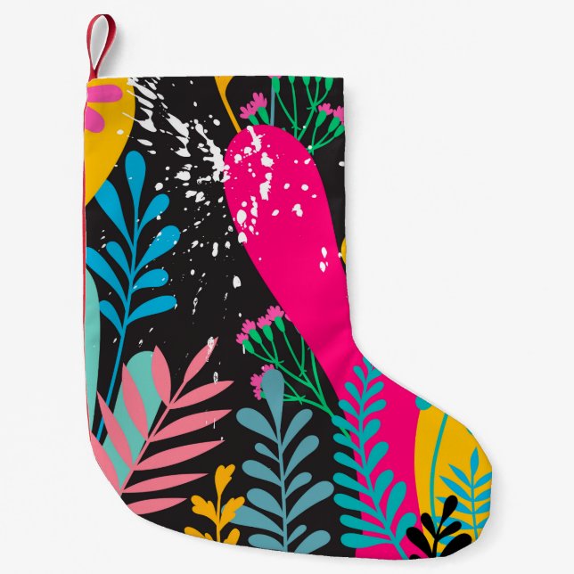elegant seamless pattern with abstract leaves and  small christmas stocking (Front)