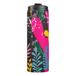 elegant seamless pattern with abstract leaves and thermal tumbler
