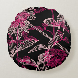 elegant seamless pattern with decorative pink rose round pillow