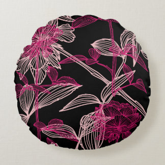 elegant seamless pattern with decorative pink rose round pillow