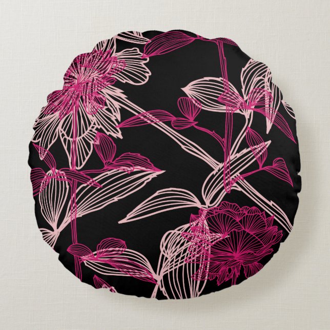 elegant seamless pattern with decorative pink rose round pillow (Front)