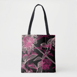 elegant seamless pattern with decorative pink rose tote bag