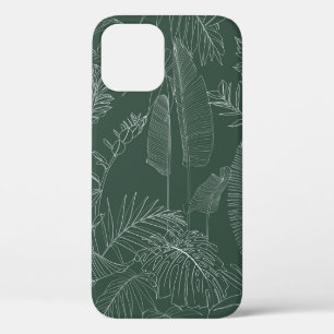 Elegant seamless pattern with green hand drawn lin iPhone 12 case