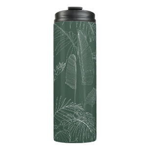 Elegant seamless pattern with green hand drawn lin thermal tumbler