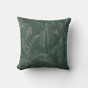 Elegant seamless pattern with green hand drawn lin throw pillow