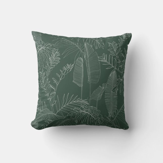 Elegant seamless pattern with green hand drawn lin throw pillow (Front)