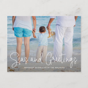 Elegant Seas and Greetings Beach Photo Christmas Holiday Postcard