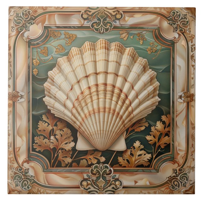 Elegant Seashell Art Nouveau Decorative Tile (Front)
