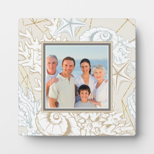 Elegant Seashell Beach Marine Personalized Photo Plaque (Front)