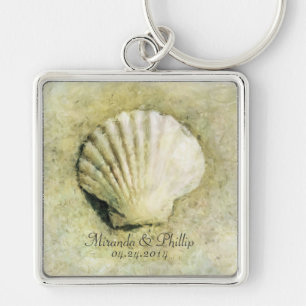 Elegant Seashell Beach Wedding Keepsake Keychain