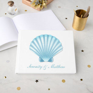 Elegant Seashell Blue Nautical Beach Wedding Guest Book
