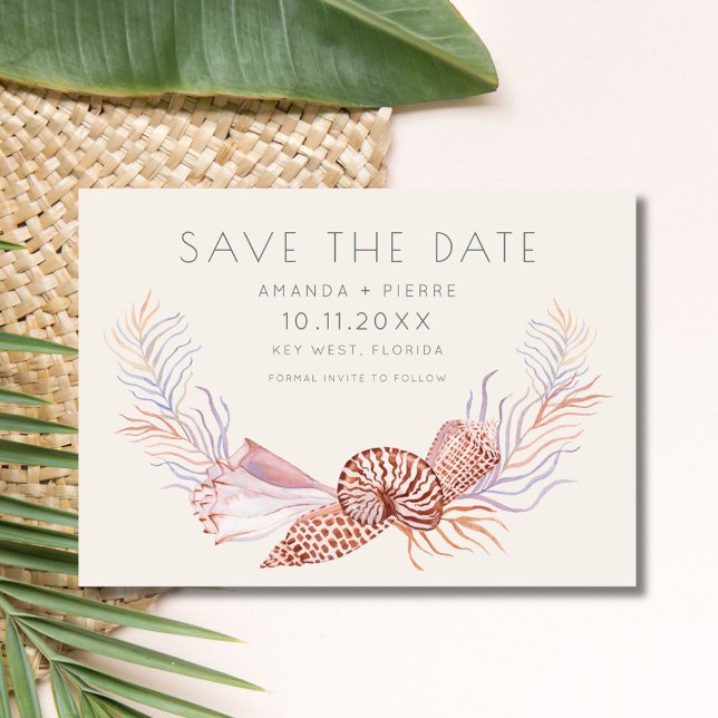Elegant Seashell Photo Beach Wedding Save the Date (Elegant Seashell Photo Beach Wedding Save the Date)