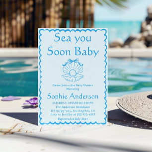 Elegant Seashell Sea You Soon Baby Shower Invitation