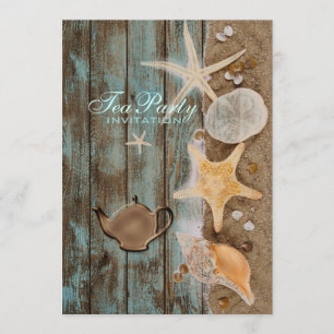 elegant seashells beach bridal shower tea party invitation