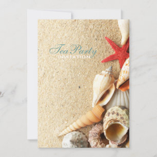 elegant seashells beach bridal shower tea party invitation