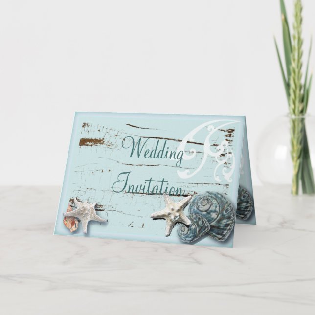 Elegant Seashells Beach Wedding Stationery Invitation (Front)