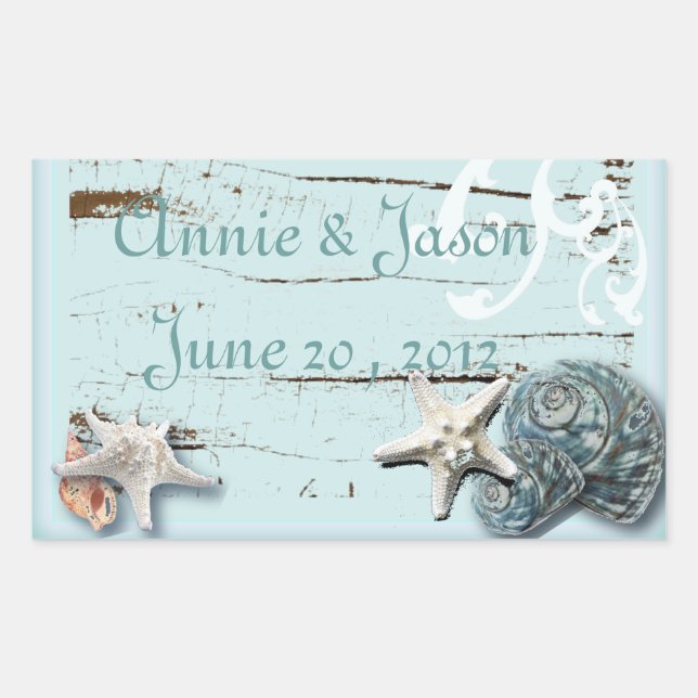 Elegant Seashells Beach Wedding Stationery Sticker (Front)