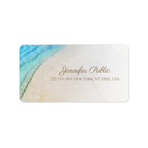 Elegant Seaside Beach Waves Modern Script Address Label