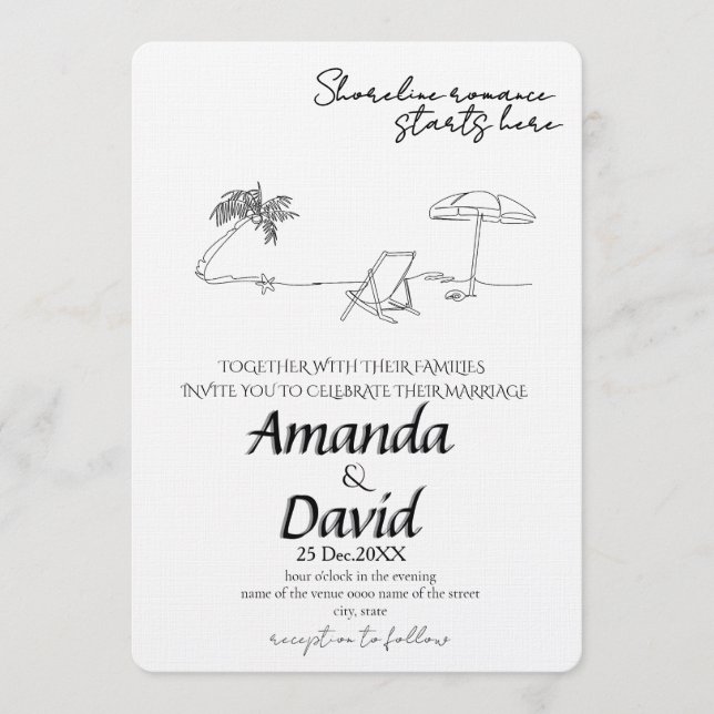 Elegant Seaside Beach Wedding Invitation (Front)