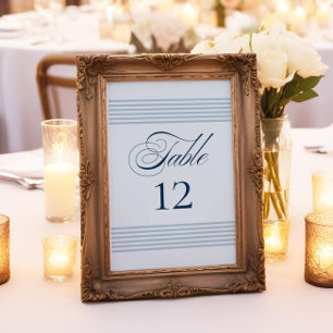 Elegant Seaside Coastal Blue Stripe Table Number