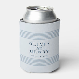Elegant Seaside Coastal Blue Stripe Wedding Can Cooler