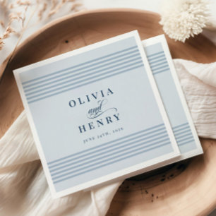 Elegant Seaside Coastal Blue Stripe Wedding Sign Napkin