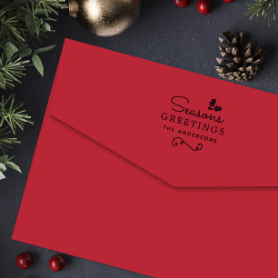 Elegant Seasons Greetings Holly Family Self-inking Stamp