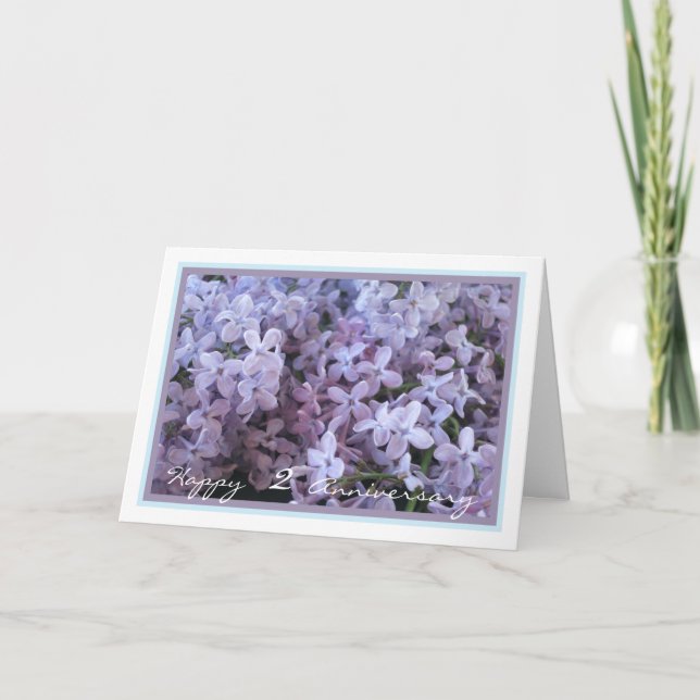Elegant Second Wedding Anniversary w/ Purple Lilac Card (Front)