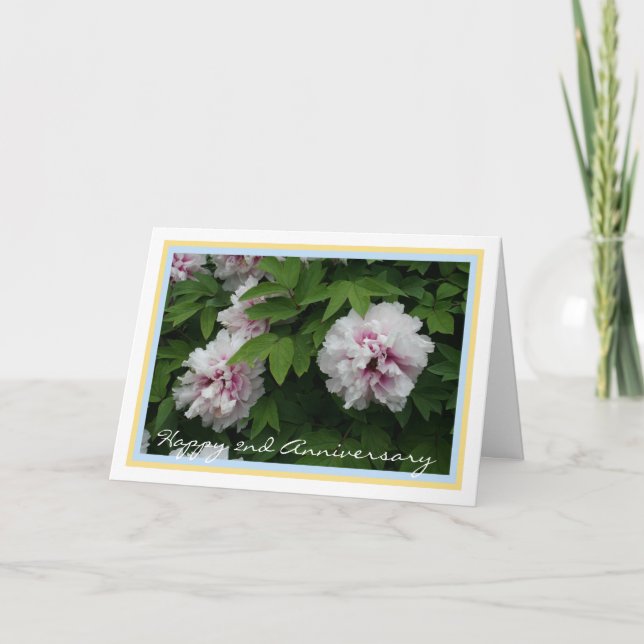 Elegant Second Wedding Anniversary w White Peonies Card (Front)