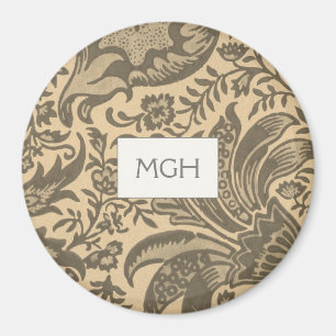 Elegant Sepia Botanical Pattern Monogram Magnet